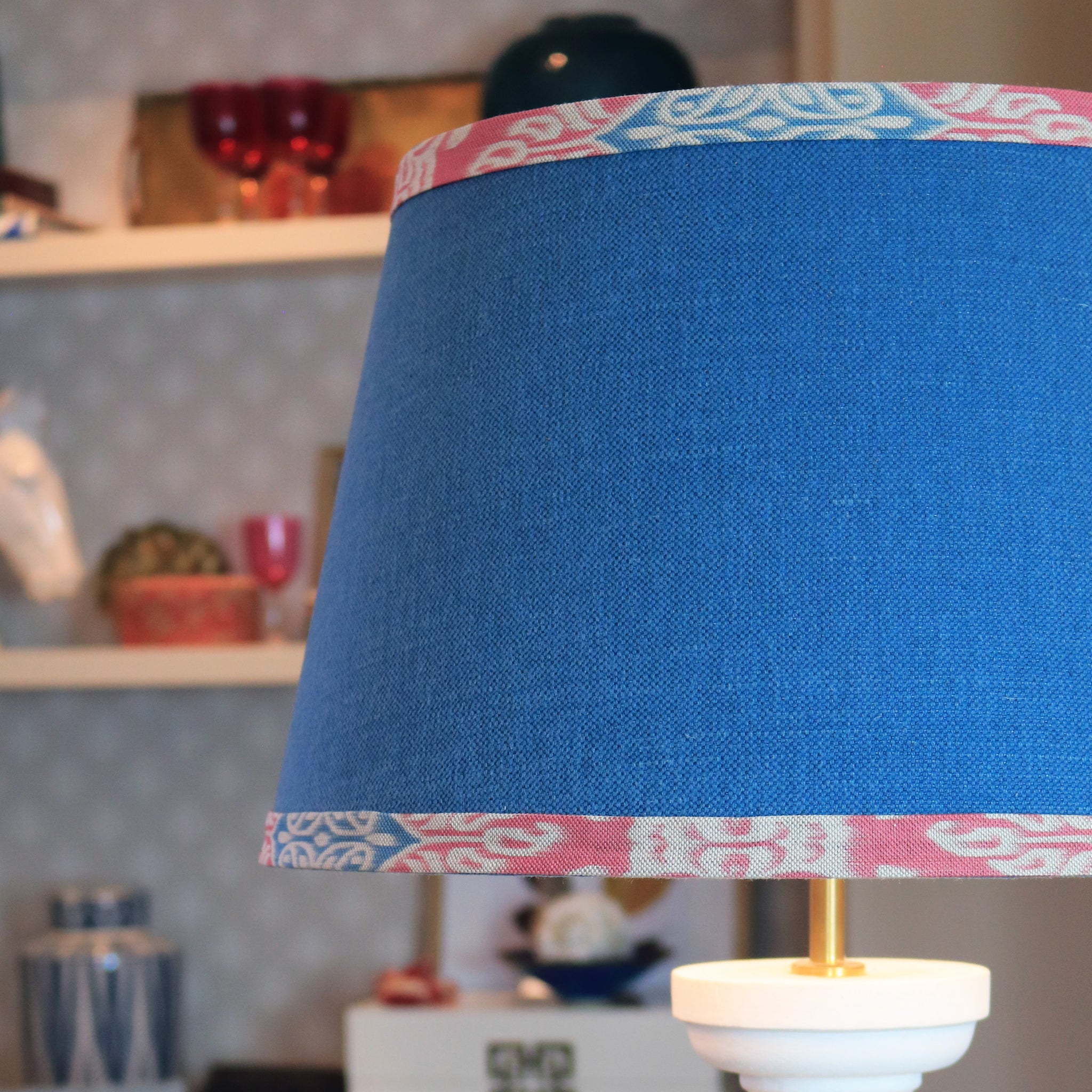 Plain Laguna Teal Lampshade With Zamira Fabric Trim