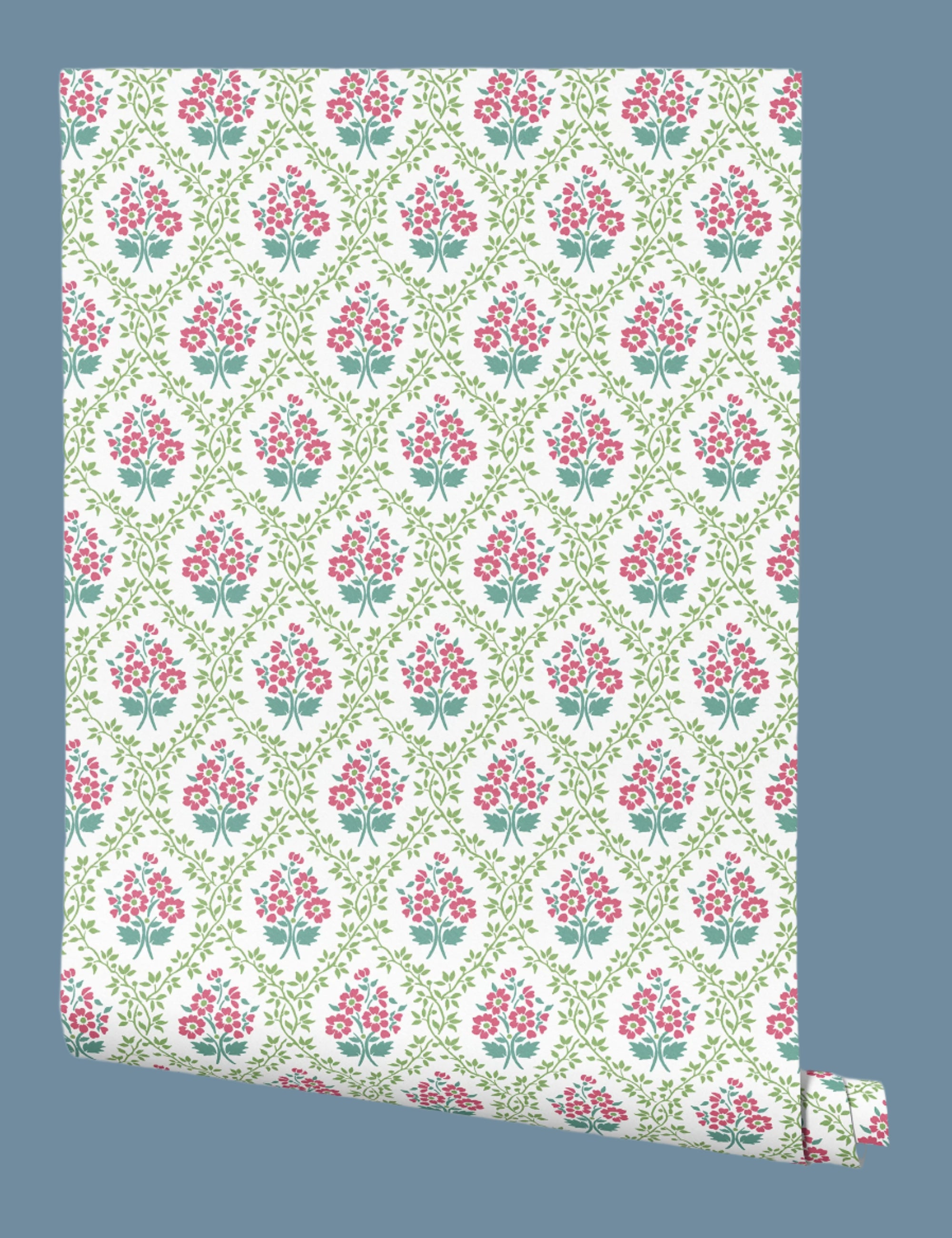 NEW Henrietta Wallpaper - Petherton Pink, Mill Green & Jay