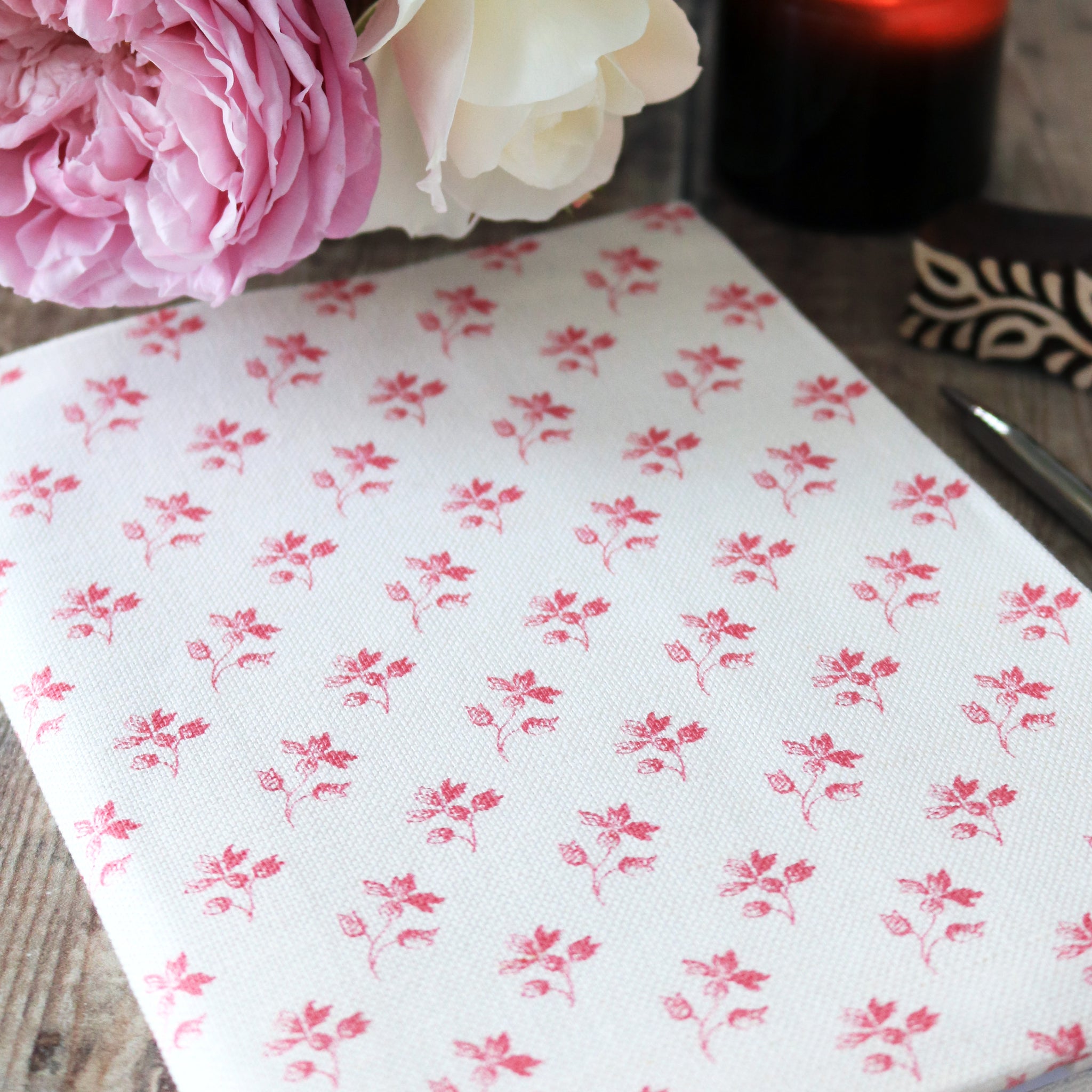 Ava Fabric Covered Notebook - Raspberry