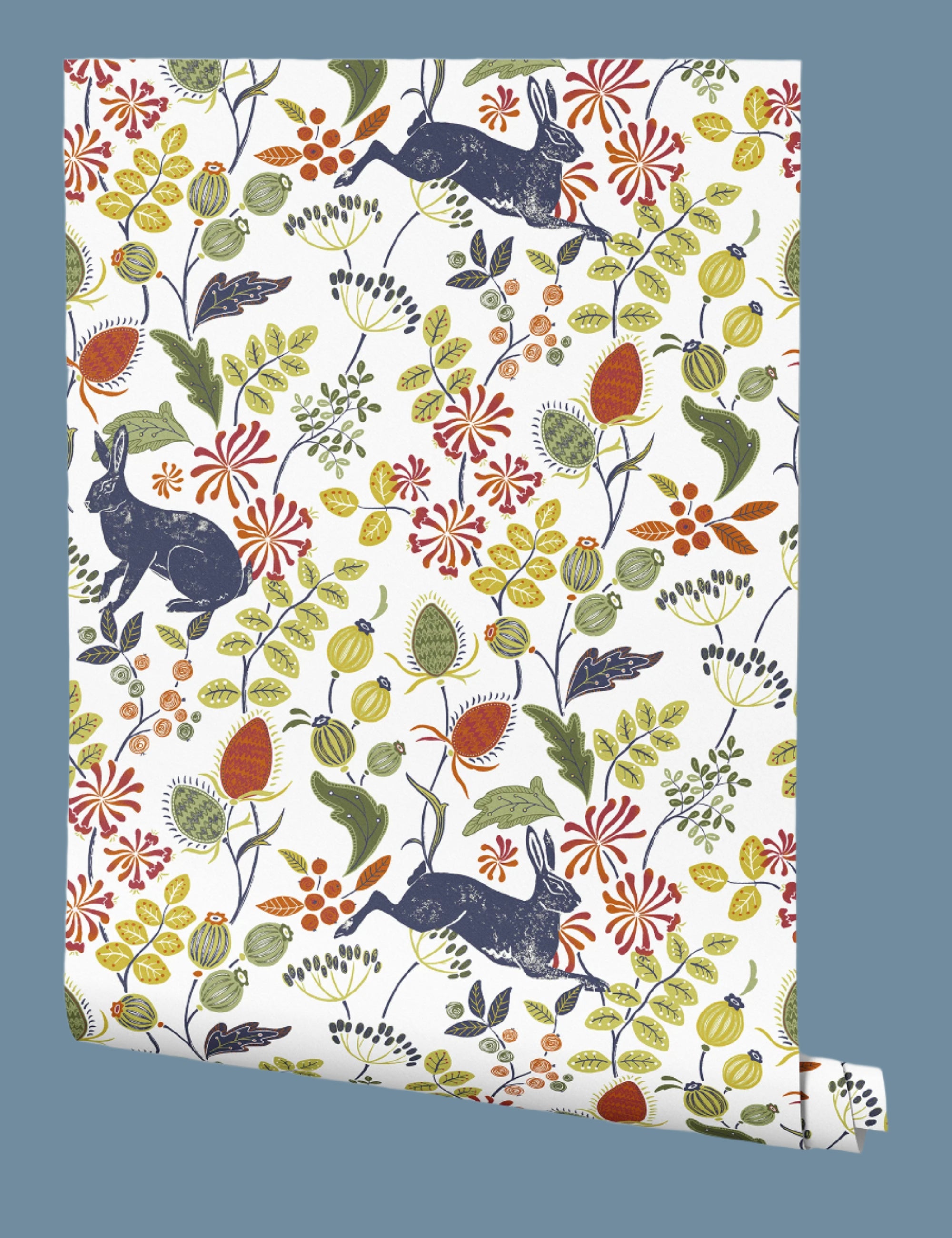 Large Bexington Hare Wallpaper - Bute Blue Multi