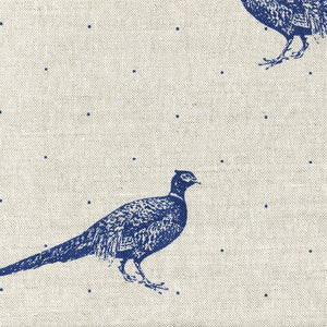 Large Fontmell Pheasant Linen Fabric - Durlston Blue On Pebble/Natural
