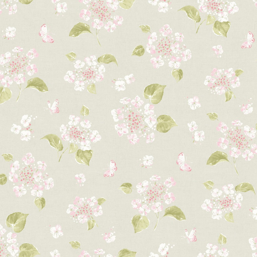 Abigail Hydrangea Fabric - Soft Dove