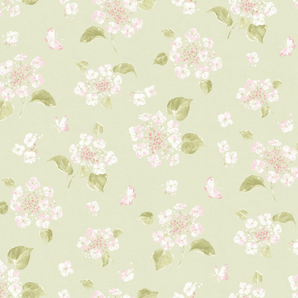 Abigail Hydrangea Fabric - Soft Green