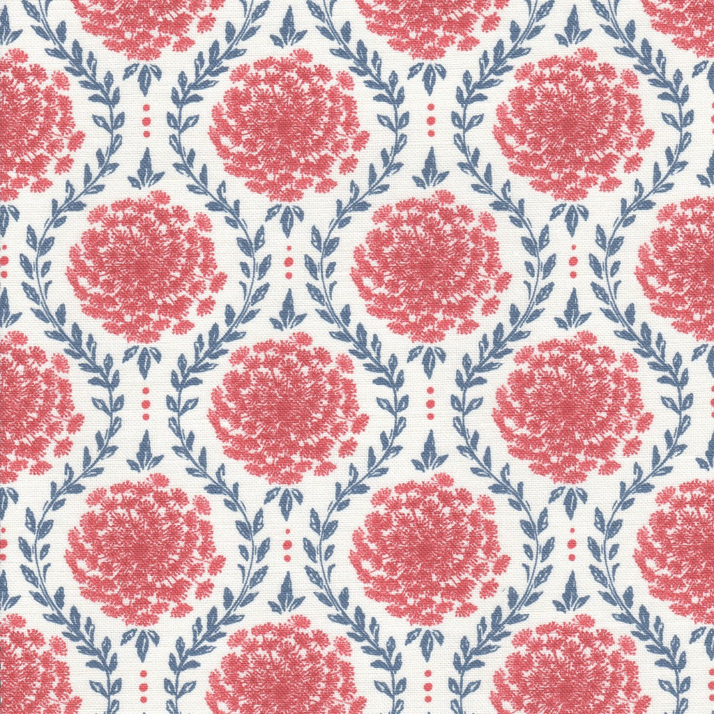 Lace Flower Fabric - Faded Red On White