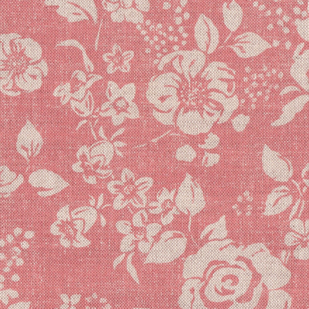 Rose Garden Fabric - Natural On Coral Rose