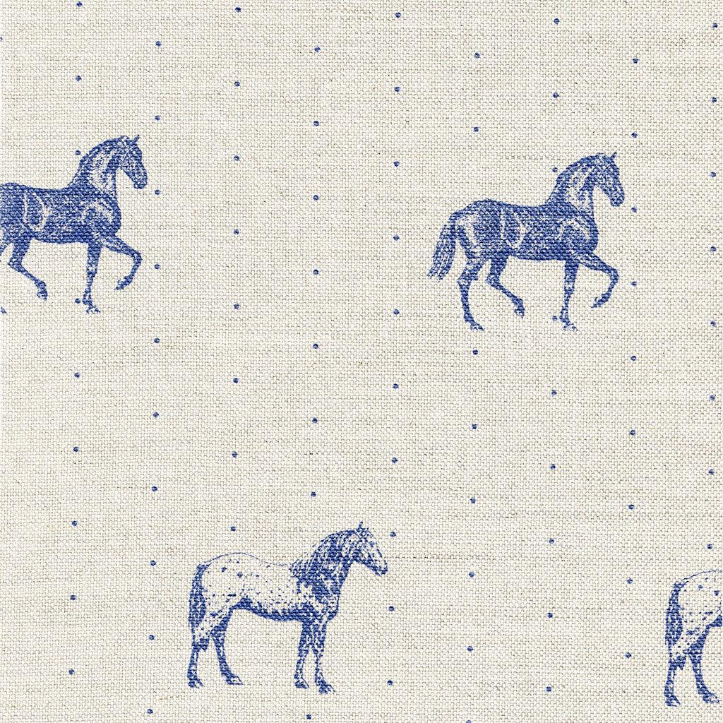 Country Horses Linen Fabric - Blue Roan On Pebble - Meg Morton