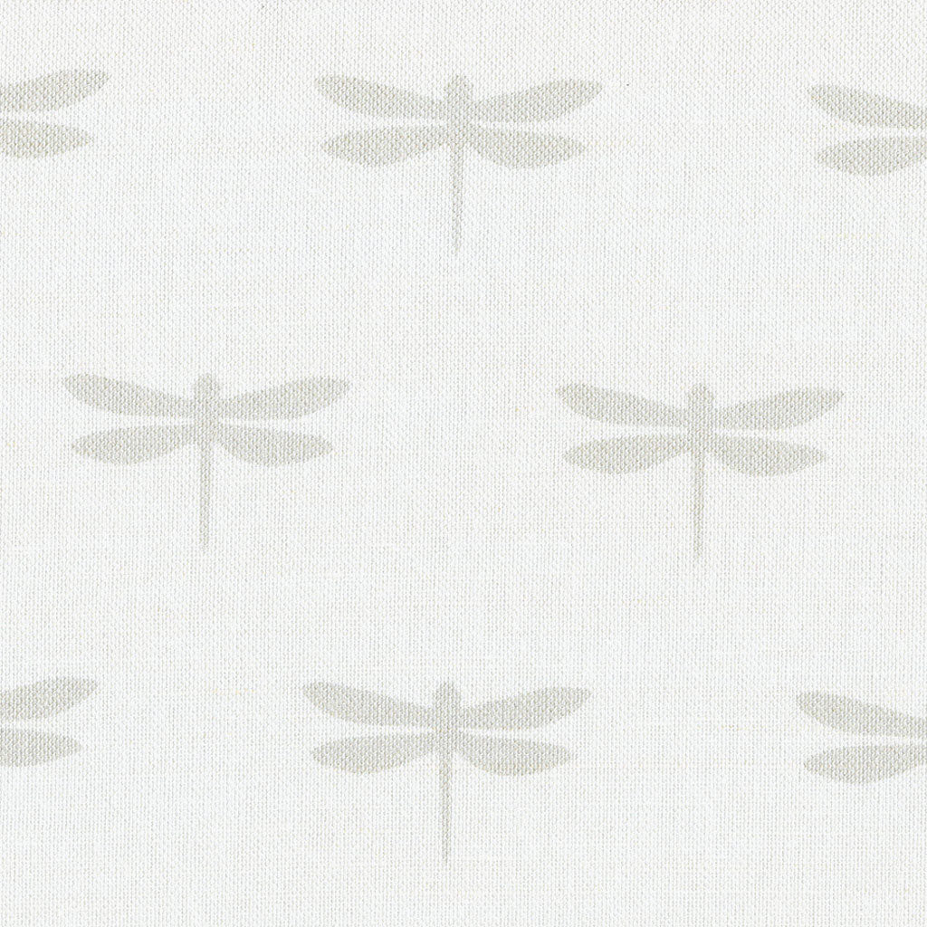 Dragonfly Linen Fabric - Millstone On White - Meg Morton