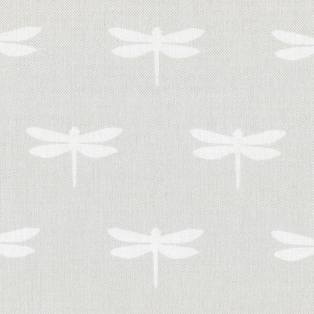 Dragonfly Linen Fabric - White On Millstone - Meg Morton