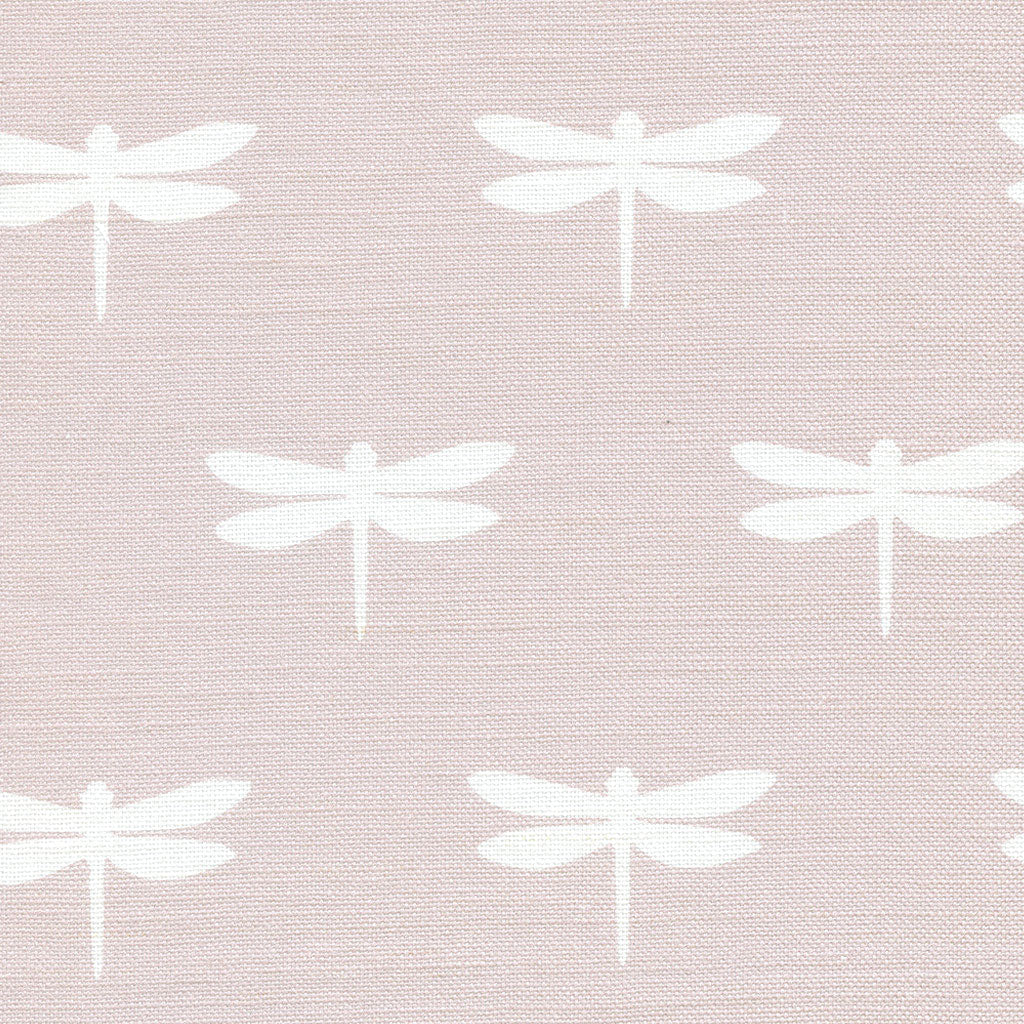 Dragonfly Linen Fabric - White On Vintage Pink - Meg Morton