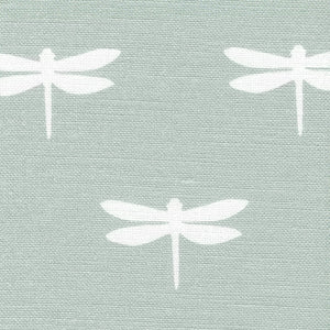 Dragonfly Linen Fabric - White On River Mist - Meg Morton