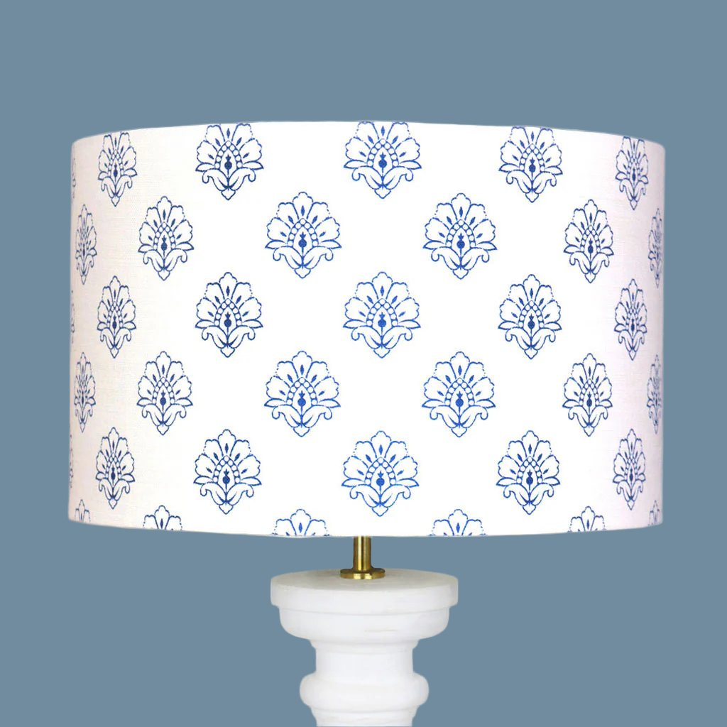Jhansi Lampshade - Indian Blue On White - Meg Morton