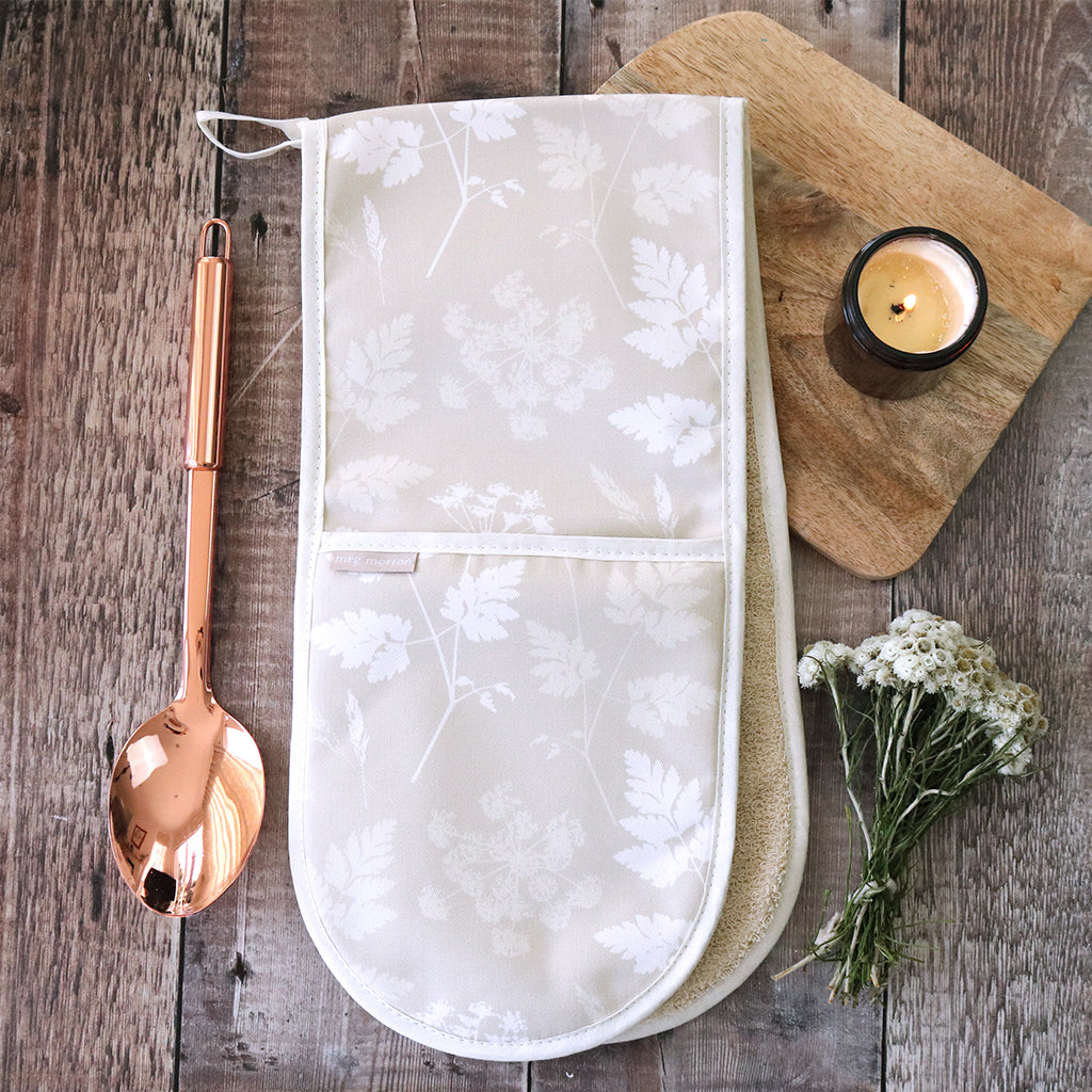 Cow Parsley Double Oven Glove - Somerset Stone