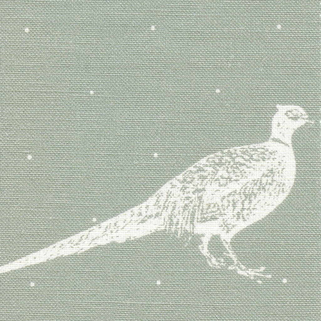 Large Fontmell Pheasant Linen Fabric - White On Lichen