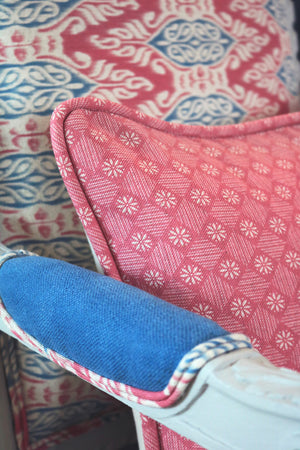 Zamira Ikat Fabric - Faded Raspberry & Teal On Natural