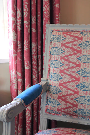 Zamira Ikat Fabric - Faded Raspberry & Teal On Natural