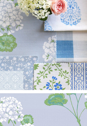 NEW Lambrook Geranium Moodboard - Sky & Barrington Blue