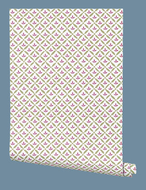 Kingston Lattice Wallpaper - Meadow Green & Campion Red