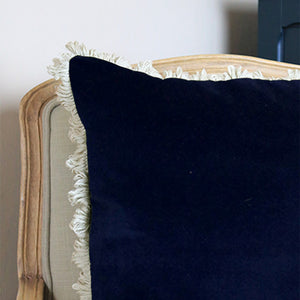 Velvet Cushion - Rich Navy With Stone Fan Trim