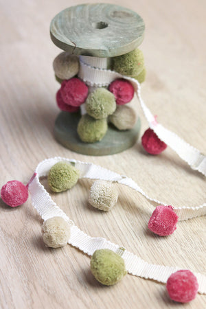 Rose, Olive & Stone Pom Pom Trim