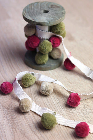 NEW Rose, Olive & Stone Pom Pom Trim