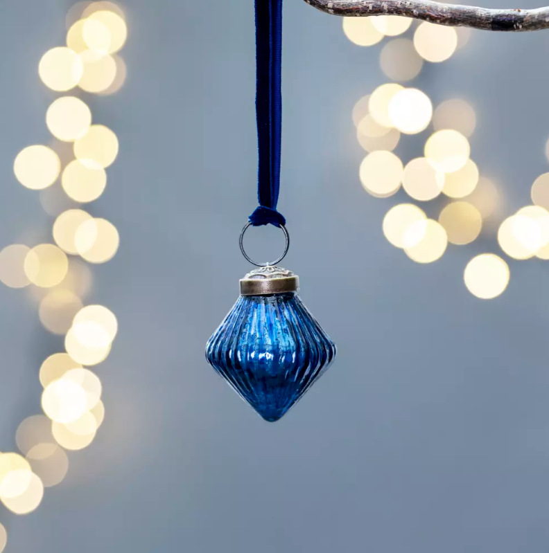 Blue Glass Decoration With Velvet Ribbon - Meg Morton