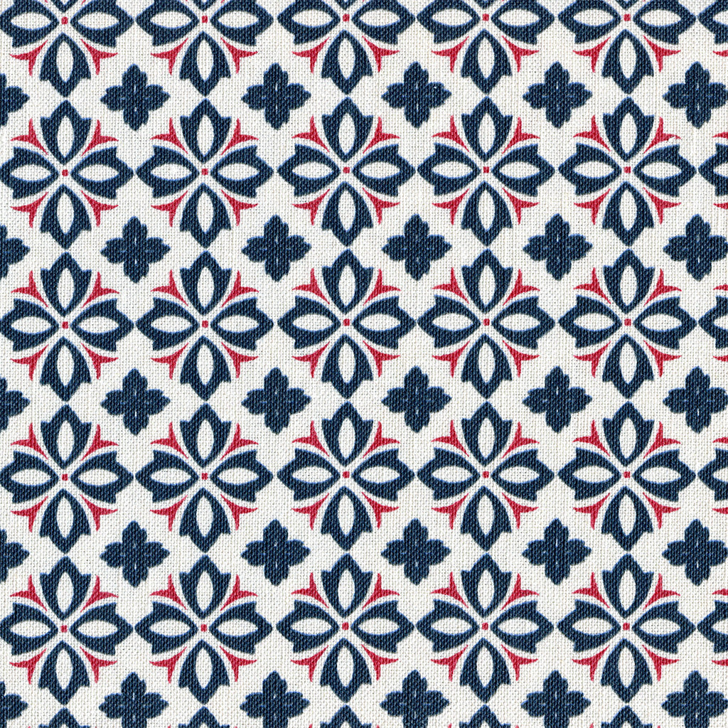 Alanna Fabric - Bute Blue & Campion Red On Pale Mist 0.5m