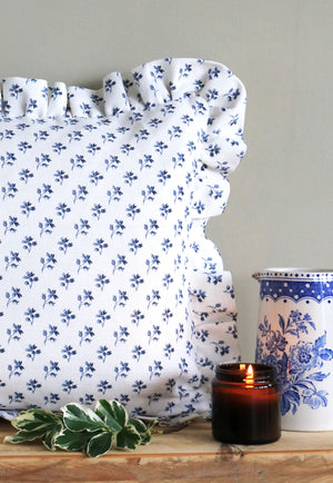 Ava Ruffle Cushion - Bute Blue - Ready Made
