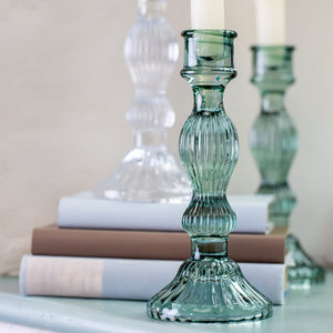 Soft Teal Glass Candlestick