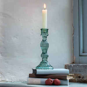 Soft Teal Glass Candlestick
