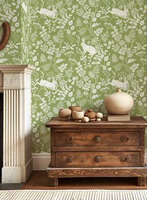 NEW Bexington Hare Wallpaper - Meadow Green