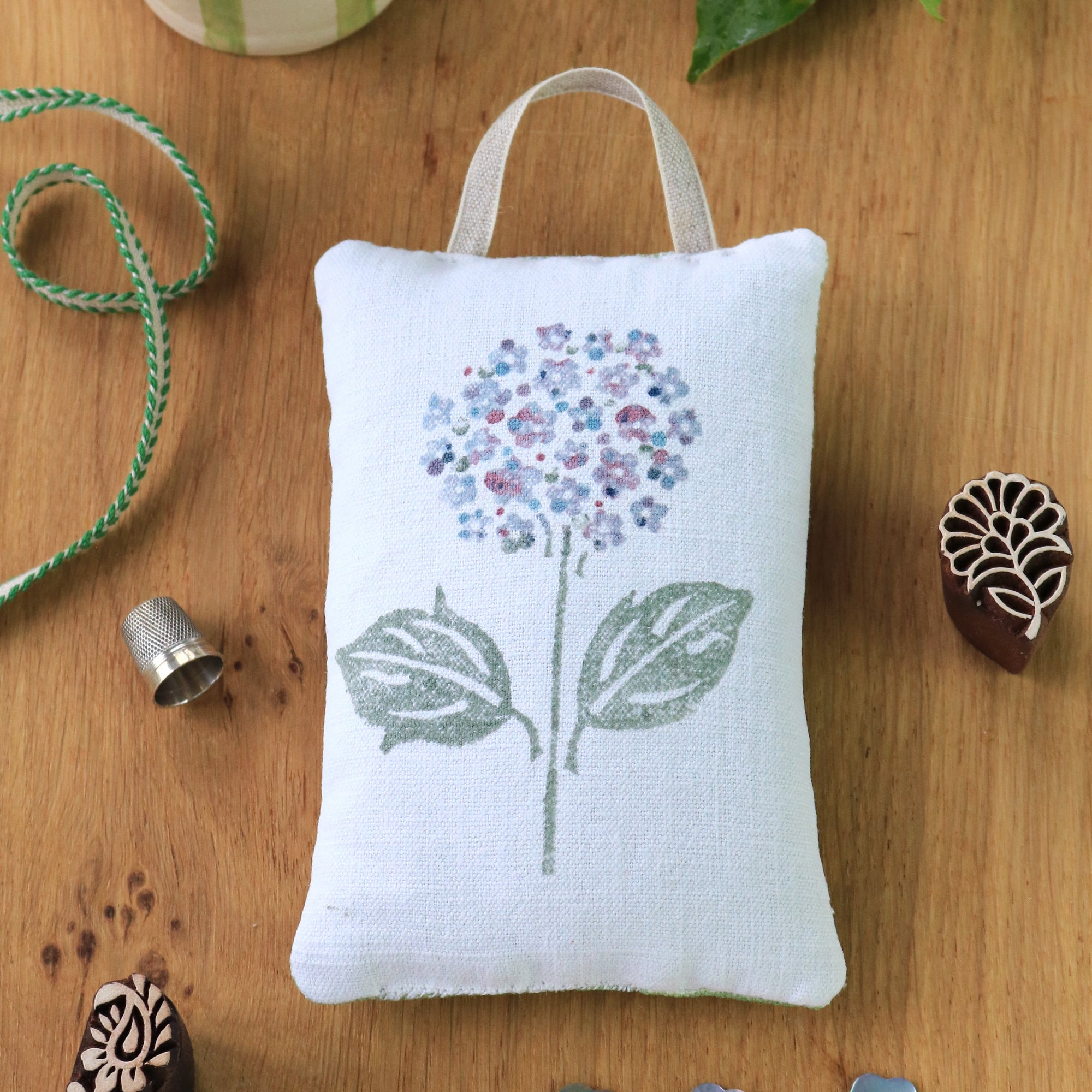 Hand Made Lavender Sachet - Blue Block Printed Hydrangea
