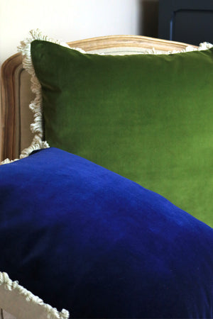 Ready Made Velvet Cushion - Rich Navy With Stone Fan Trim