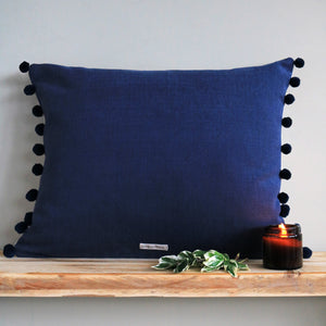 Country Horses Pom Pom Cushion - Blue Roan On Natural - Ready Made