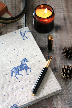 Country Horses Fabric Covered Notebook - Blue Roan On Natural