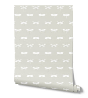 Dragonfly Wallpaper - White On Millstone