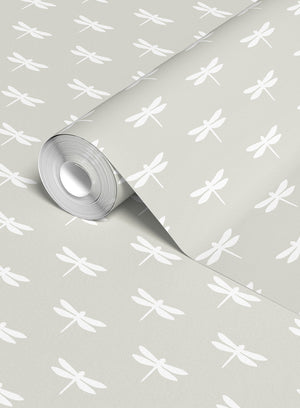 Dragonfly Wallpaper - White On Millstone