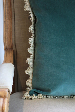 Ready Made Velvet Cushion - Seamist With Stone Fan Trim