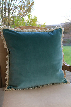 Ready Made Velvet Cushion - Seamist With Stone Fan Trim