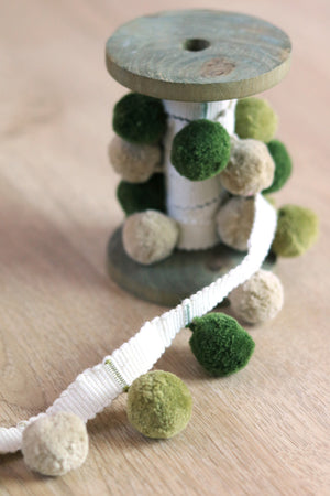 NEW Forest Green, Olive & Stone Pom Pom Trim