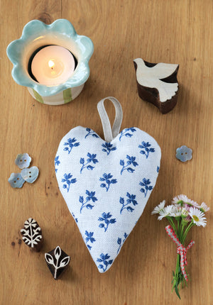 Hand Made Lavender Heart - Hand Printed Forget Me Not