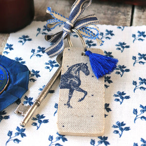 Country Horse Tassel Keyring - Durlston Blue On Natural