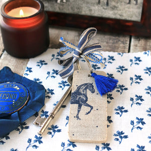 Country Horse Tassel Keyring - Durlston Blue On Natural