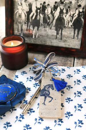 Country Horse Tassel Keyring - Durlston Blue On Natural