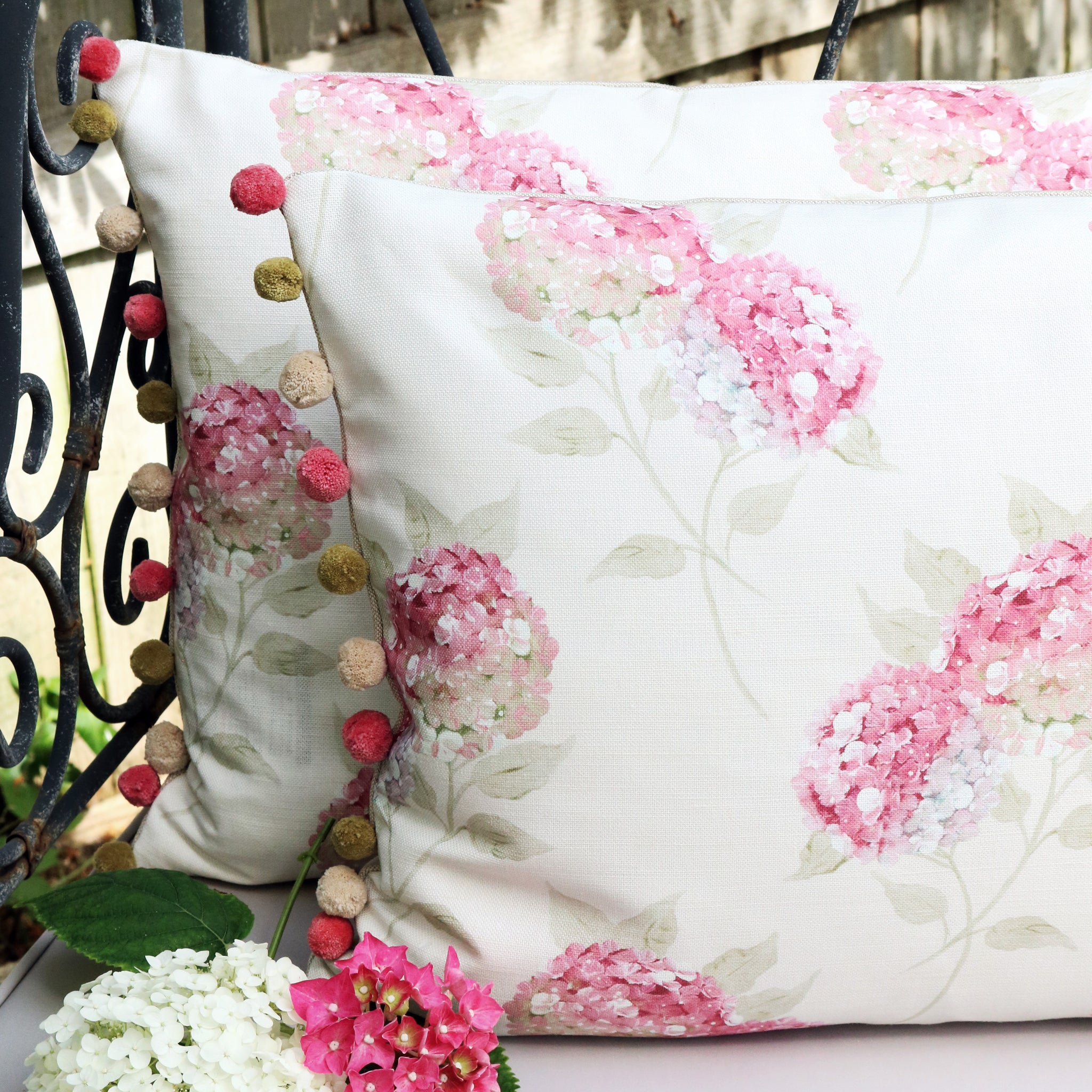 Hydrangea Pom Pom Cushion - Pastel Pink