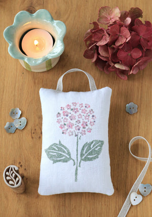 Hand Made Lavender Sachet - Hand Printed Hydrangea
