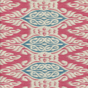 Zamira Ikat Fabric - Faded Raspberry & Teal On Natural