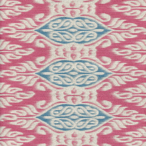 Zamira Ikat Feature Cushion With Pom Pom Trim - Raspberry And Teal