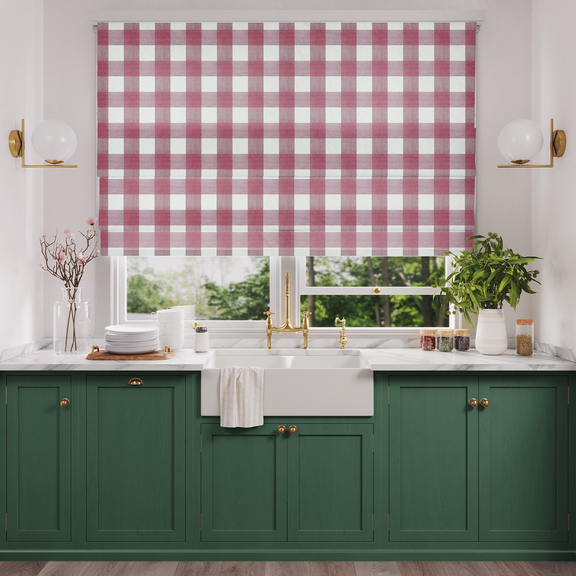 Country Checks Pattern Collection Pink Manor House Check Fabric - Petherton Pink - Meg Morton