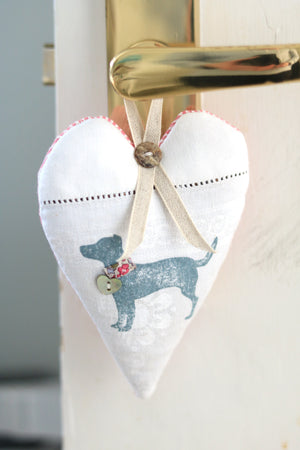 Hand Made Lavender Heart- Hand Printed Jack Russell