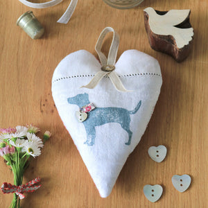 Hand Made Lavender Heart- Hand Printed Jack Russell